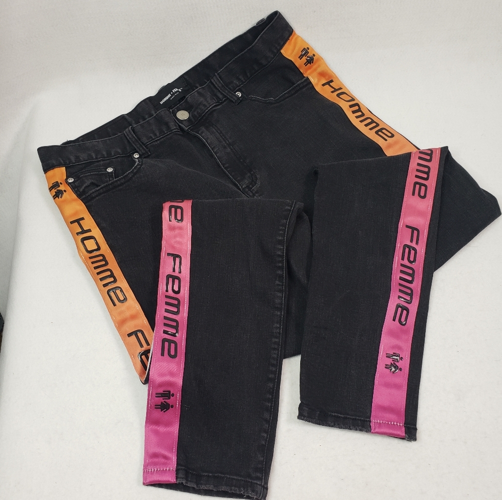 Homme + Femme Slim Fit Jeans in Black - Unisex Size 36 Waist/ 30 Inseam - Picture 4 of 12